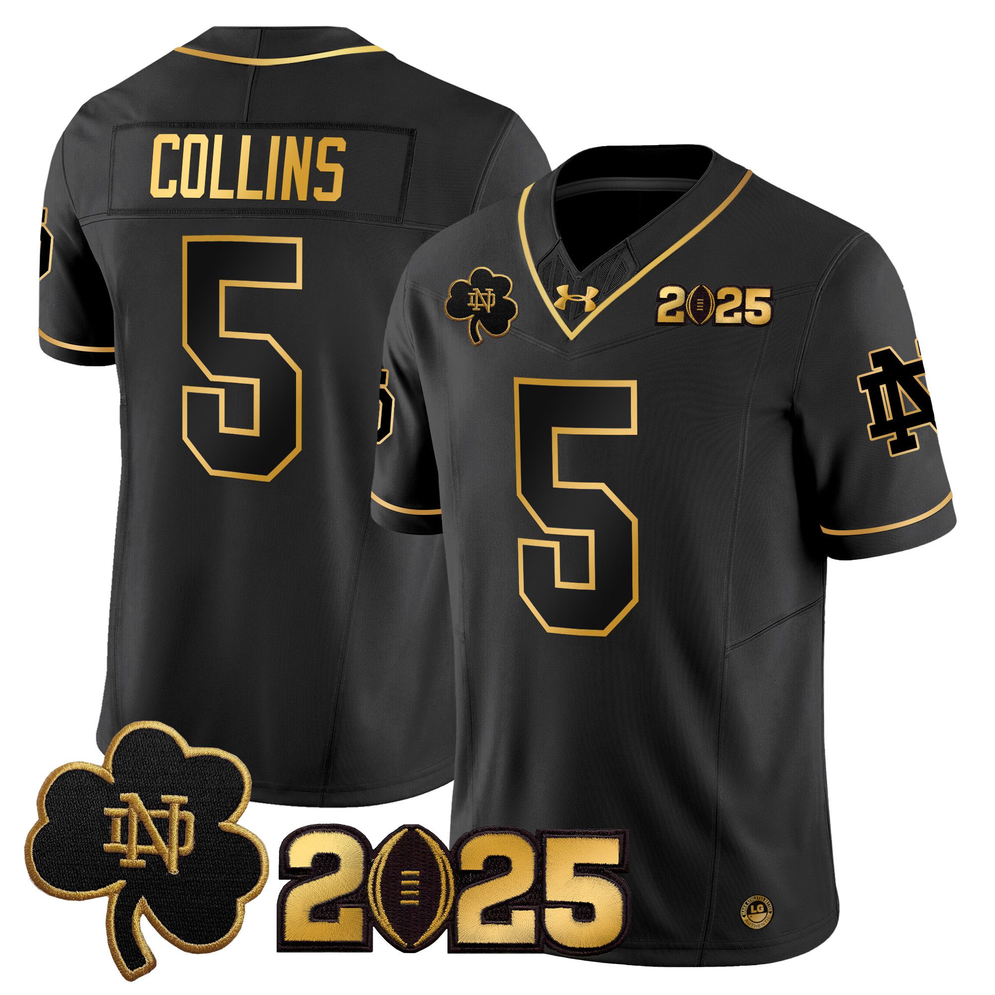 Men Notre Dame Fighting Irish #5 Collins Black 2025 CFP Final Patch Gold Vapor Limited NCAA Jersey style 1